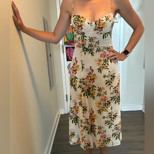Reformation Cream Floral Midi Dress